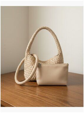 Handmade Woven Tote Bag Vegan Leather Shoulder Bag With Purse